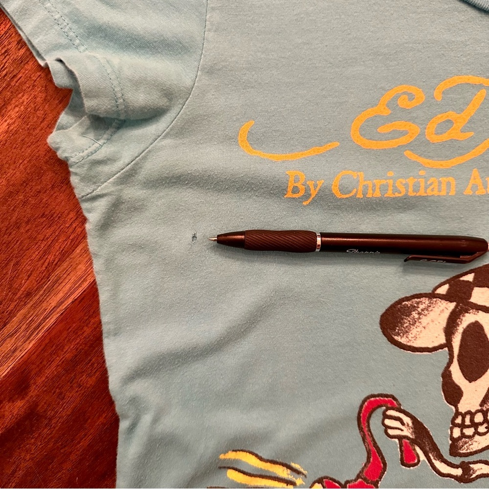 Vintage Ed Hardy Skeleton Riding Motorcycle Long Tee Size M - Picture 6 of 8